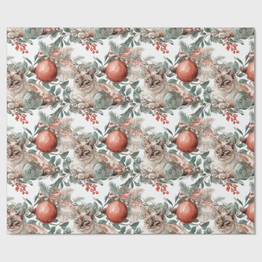 Elegant Christmas Cat Geschenkpapier (Flach)