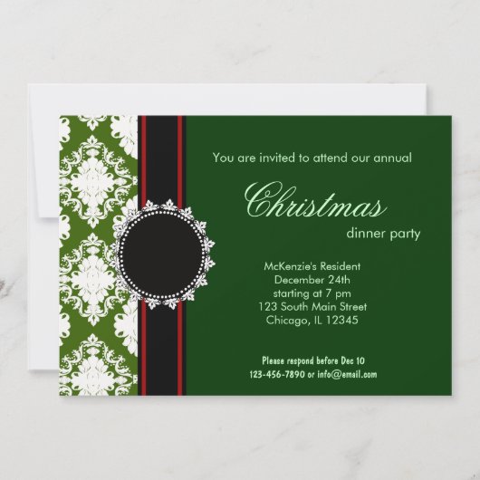 Elegant Christmas Damask Einladung (Vorderseite)