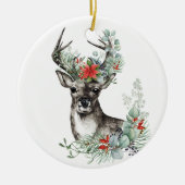 Elegant Christmas Deer Poinsettia Keramik Ornament (Vorne)