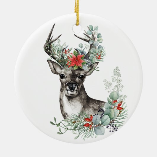 Elegant Christmas Deer Poinsettia Keramik Ornament (Hinten)