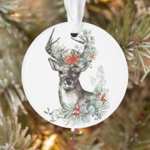 Elegant Christmas Deer Poinsettia Ornament
