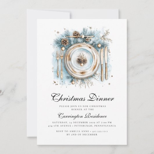 Elegant Christmas Dinner Invitation  Einladung (Vorderseite)