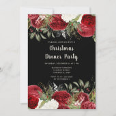 Elegant Christmas Dinner Party Red Flowers Einladung (Vorderseite)