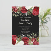 Elegant Christmas Dinner Party Red Flowers Einladung (Stehend Vorderseite)