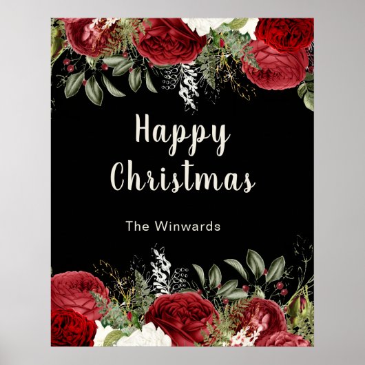 Elegant Christmas Dinner Party Red Flowers Poster (Vorne)