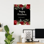 Elegant Christmas Dinner Party Red Flowers Poster (Heimbüro)