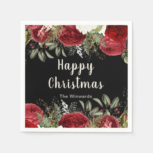 Elegant Christmas Dinner Party Red Flowers Serviette (Vorderseite)