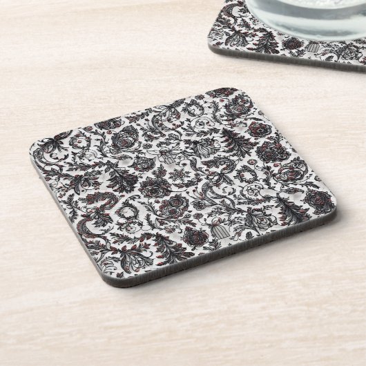 Elegant Christmas floral ornament pattern design Getränkeuntersetzer (Linke Seite)