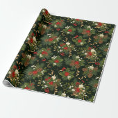 Elegant Christmas Floral Pinecone Pattern Geschenkpapier (Ungerollt)