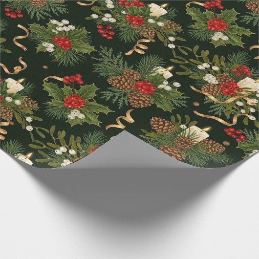 Elegant Christmas Floral Pinecone Pattern Geschenkpapier (Ecke)