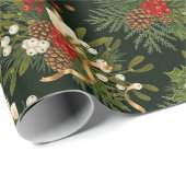 Elegant Christmas Floral Pinecone Pattern Geschenkpapier (Rolleneckpunkt)