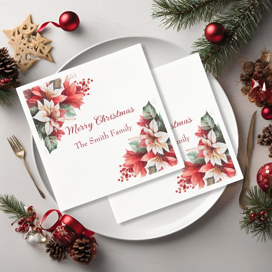 Elegant Christmas Floral Poinsettia Paper Napkins Serviette