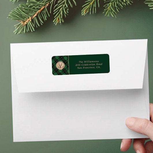 Elegant Christmas Green Plaid Return Address