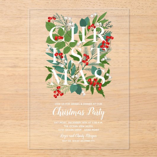 Elegant CHRISTMAS Greenery Acryleinladungen (Vorderseite)