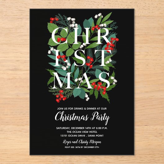 Elegant CHRISTMAS Greenery Acryleinladungen (Vorderseite)