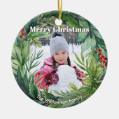 Elegant Christmas Greenery Custom Photo Keramik Ornament (Vorne)