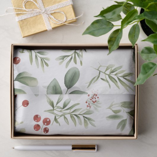 Elegant Christmas Greenery & Red Berries Holiday Seidenpapier (Geschenk)