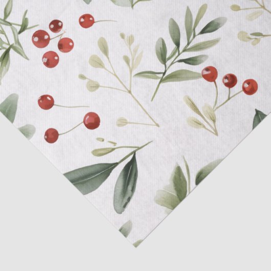 Elegant Christmas Greenery & Red Berries Holiday Seidenpapier (Detail)