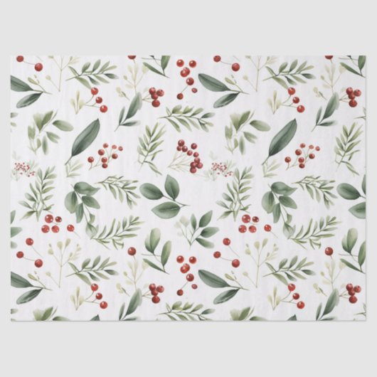 Elegant Christmas Greenery & Red Berries Holiday Seidenpapier (Vorderseite)