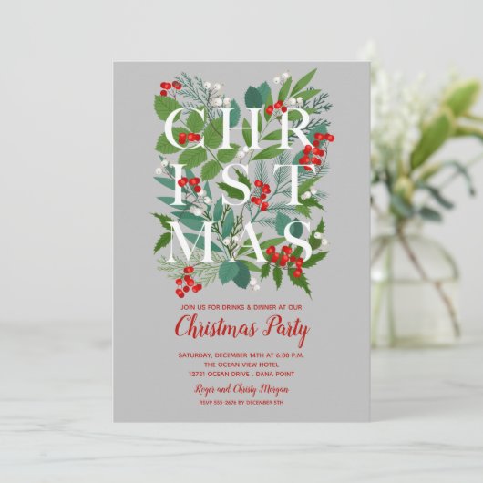 Elegant CHRISTMAS Grüne Party Einladungen (Stehend Vorderseite)