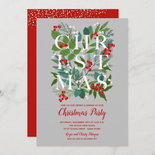 Elegant CHRISTMAS Grüne Party Einladungen (Vorne/Hinten)