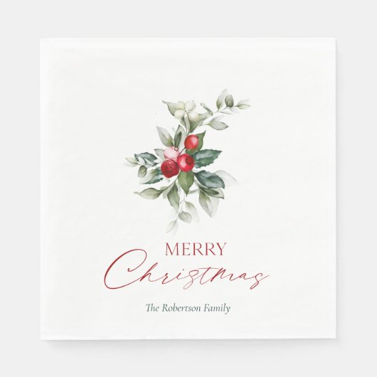 Elegant Christmas Holly Napkin Serviette (Vorderseite)