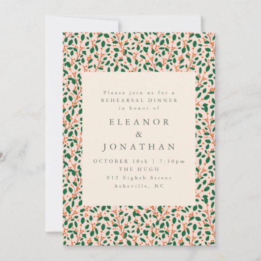 Elegant Christmas Holly Wedding Rehearsal Dinner Einladung (Vorderseite)