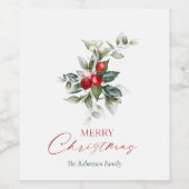 Elegant Christmas Holly Weinetikett (Einzelnes Label)