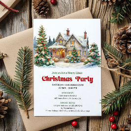 Elegant Christmas House Watercolor Holiday Invite Einladung