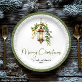 Elegant Christmas Lantern with Boho Florals Plate Pappteller