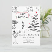 Elegant Christmas Line Art Party Einladung (Stehend Vorderseite)