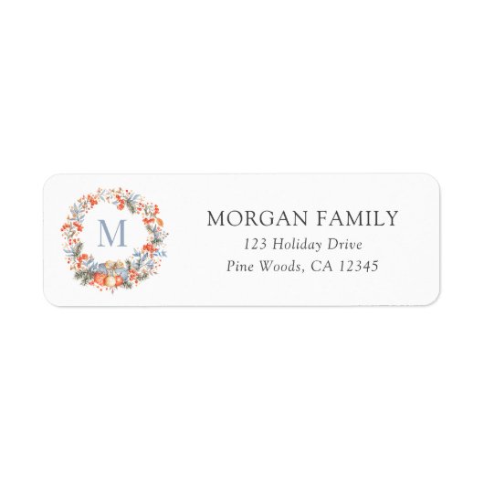 Elegant Christmas Monogram Wreath Return Address (Vorne)