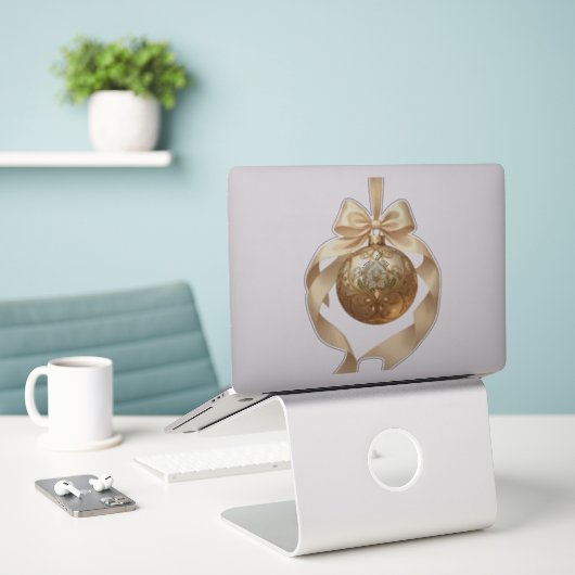 Elegant Christmas Ornament Beige and Brown Aufkleber (Laptop auf Schreibtisch)