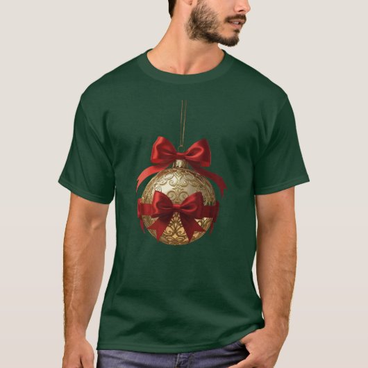 Elegant Christmas Ornament Beige and Red T-Shirt (Vorderseite)