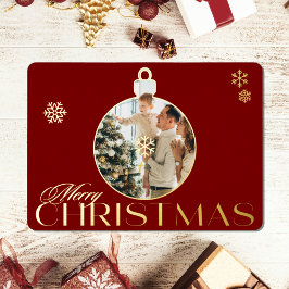 Elegant Christmas Ornament Photo Red and Gold  Folien Feiertagskarte