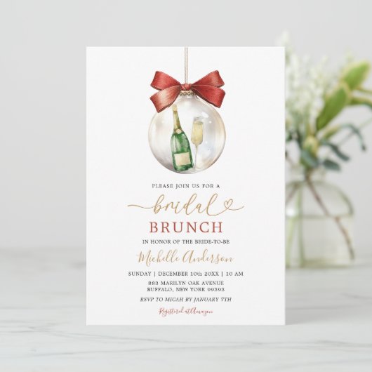 Elegant Christmas Ornament Prosecco Bridal Brunch Einladung (Stehend Vorderseite)