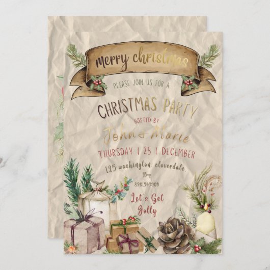 Elegant Christmas Party Invitation (Vorne/Hinten)