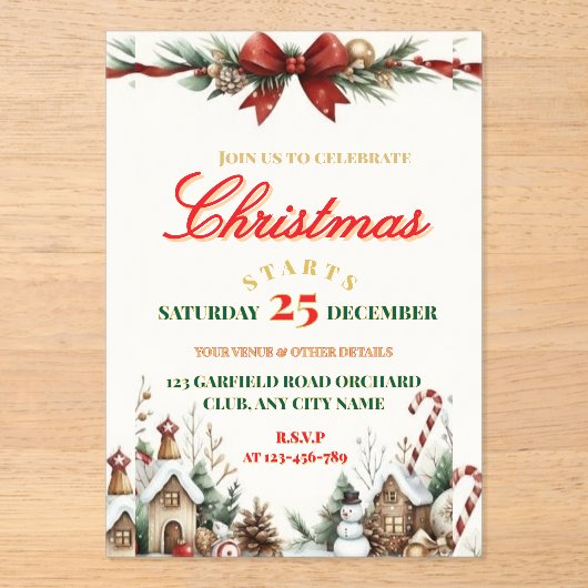 Elegant Christmas Party Invitation Acryleinladungen (Vorderseite)