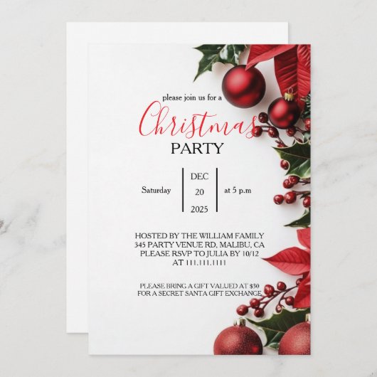 Elegant Christmas Party Invitation  Einladung (Vorne/Hinten)
