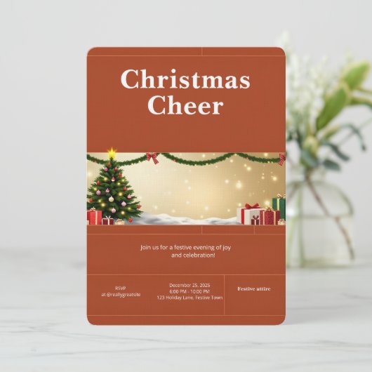 Elegant Christmas Party Invitation Einladung (Stehend Vorderseite)