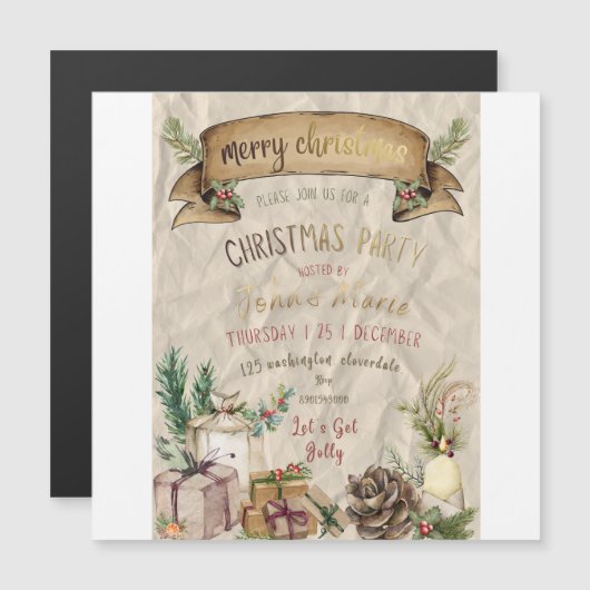 Elegant Christmas Party Invitation Magnetkarte (Vorne/Hinten)