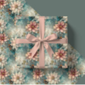Elegant Christmas Peach and Sage Green Floral Geschenkpapier