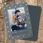 Elegant Christmas Photo Snowflake Real Silver Folien Feiertagskarte<br><div class="desc">Create a stunning Christmas greeting with this elegant photo card featuring real gold foil accents, blue winter snowflakes, and a stylish pattern. The simple typography adds a minimalist touch to the trendy holiday card while maintaining a classic traditional feel. Perfect for those looking to send a "Merry Christmas" message with...</div>