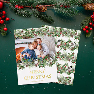 Elegant Christmas Photo Watercolor Greenery Gold Folien Feiertagskarte