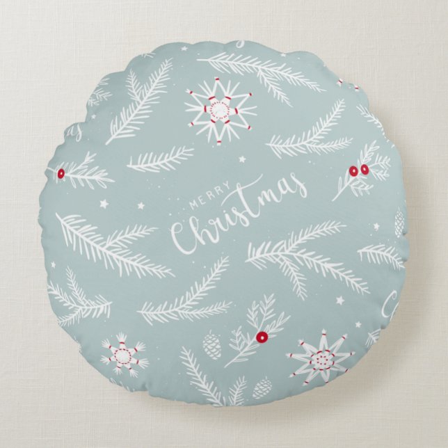 Elegant Christmas Pillow with Pine & Script Rundes Kissen (Vorderseite)
