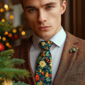 Elegant Christmas Pine and Poinsettia Botanical Krawatte