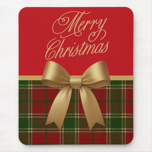 Elegant Christmas Plaid Collection with Gold Bow Mousepad (Vorne)