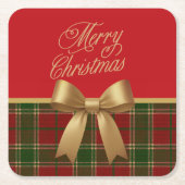 Elegant Christmas Plaid Collection with Gold Bow Rechteckiger Pappuntersetzer (Vorderseite)