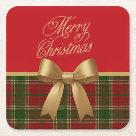 Elegant Christmas Plaid Collection with Gold Bow Rechteckiger Pappuntersetzer