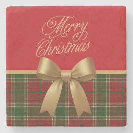 Elegant Christmas Plaid Collection with Gold Bow Steinuntersetzer